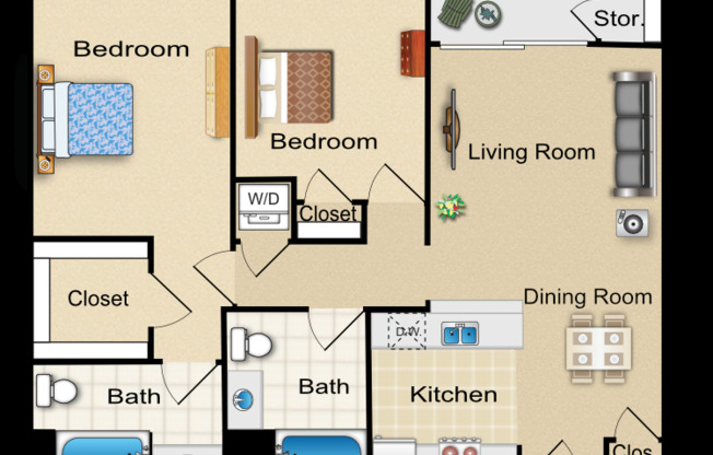 2 beds, 2 baths, 975 sqft, $3,229
