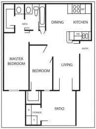 2 beds, 1 bath, 818 sqft, $1,556