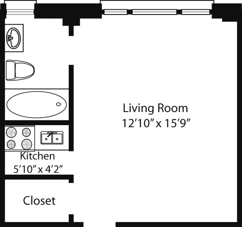 Studio, 1 bath, 358 sqft, $3,414