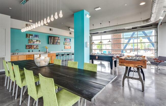Image of Greenway Community Room with Pool Table and Foosball at Greenway at Fisher Park, North Carolina