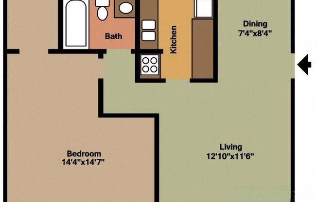 1 bed, 1 bath, 610 sqft, $889