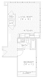 1 bed, 1 bath, 598 sqft, $1,405