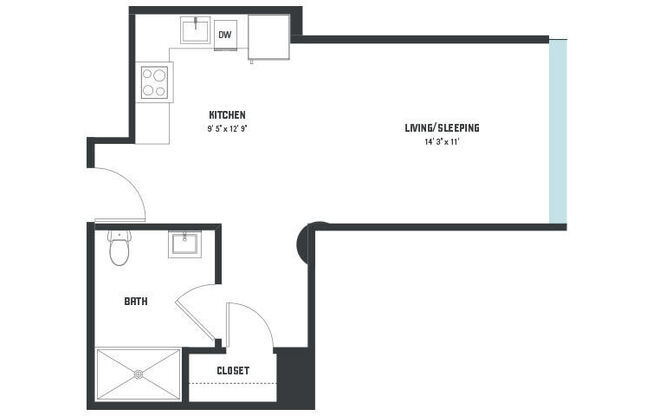 Studio, 1 bath, 471 sqft, $1,029