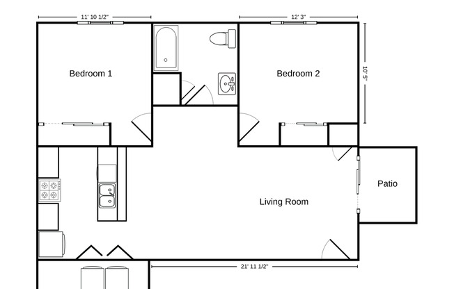 2 beds, 1 bath, 939 sqft, $1,465