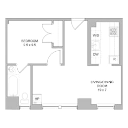 1 bed, 1 bath, 430 sqft, $2,104
