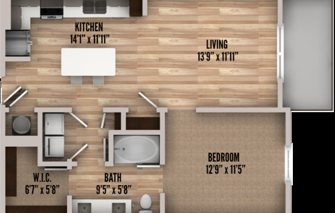 1 bed, 1 bath, 727 sqft, $1,899