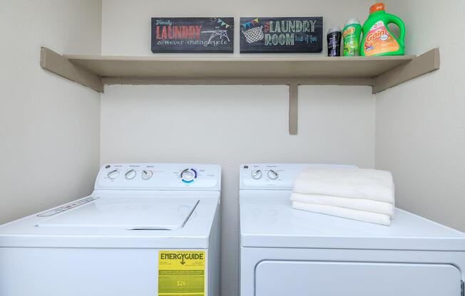 furnished washer and dryer in the laundry closet