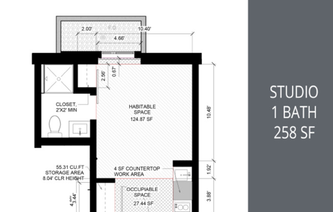 Studio, 1 bath, 258 sqft, $1,025, Unit B03