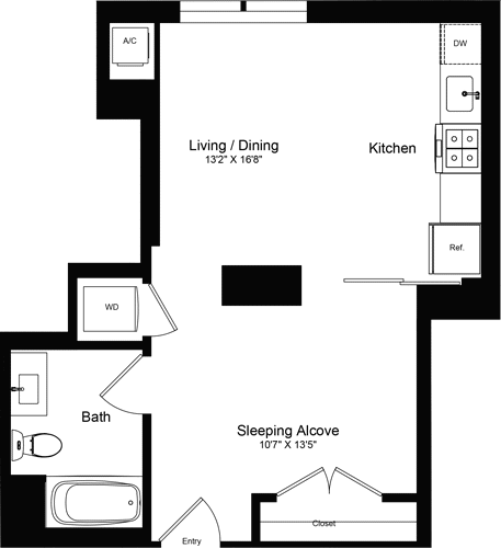 Studio, 1 bath, 538 sqft, $2,465, Unit 205