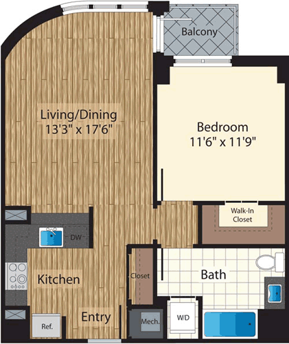 1 bed, 1 bath, 736 sqft, $2,620