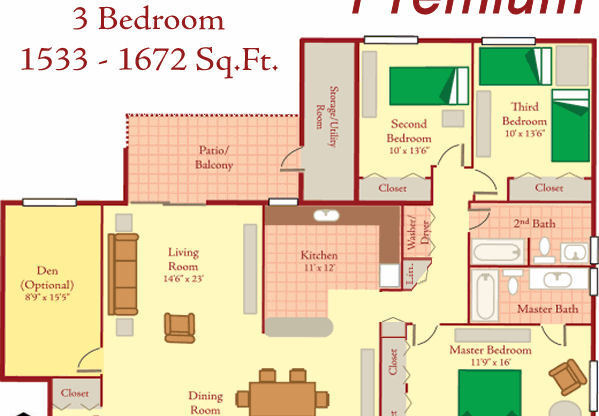 3 beds, 2 baths, 1,533 sqft, $2,399, Unit CR607L