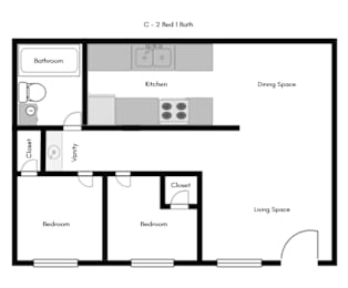 2 beds, 1 bath, 610 sqft, $1,139