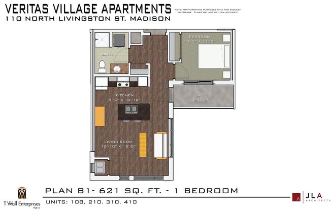 1 bed, 1 bath, 621 sqft, $1,849, Unit 410