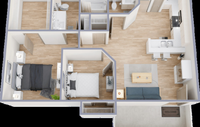 2 beds, 2 baths, 837 sqft, $1,191