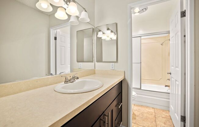 Bathroom with Shower and Tub in Culver City Apartment