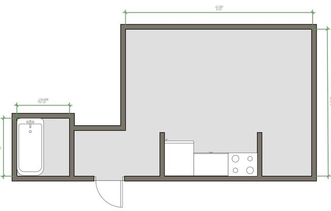 Studio, 1 bath, 240 sqft, $755, Unit 1