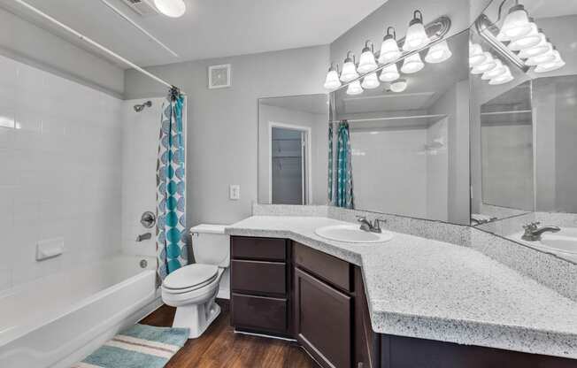 a bathroom with a shower toilet and sink