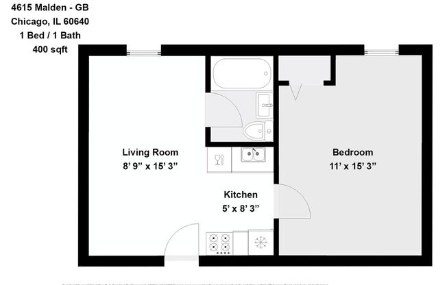 1 bed, 1 bath, 375 sqft, $1,425, Unit 4615-GB