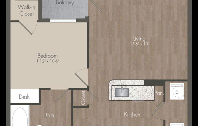 1 bed, 1 bath, 637 sqft, $1,335
