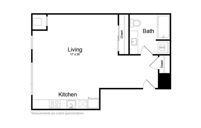 Studio, 1 bath, 599 sqft, $1,650, Unit 302