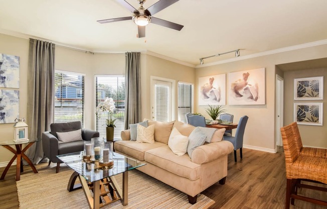 Palm Valley apartments living room with ceiling fan