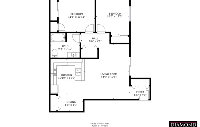 2 beds, 1 bath, 1,075 sqft, $1,445, Unit 1608-01