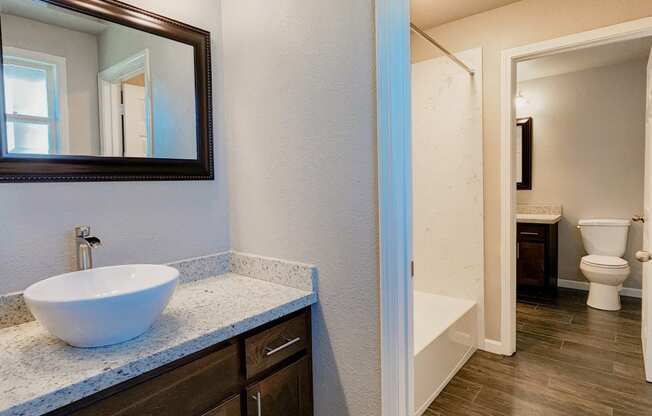 bathroom with vanity in remodeled apartment