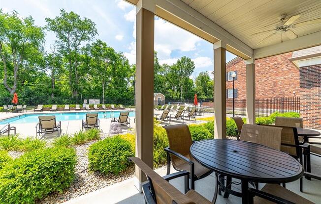 Shaded Lounge Area By Pool at Buckingham Monon Living, Indianapolis, 46220