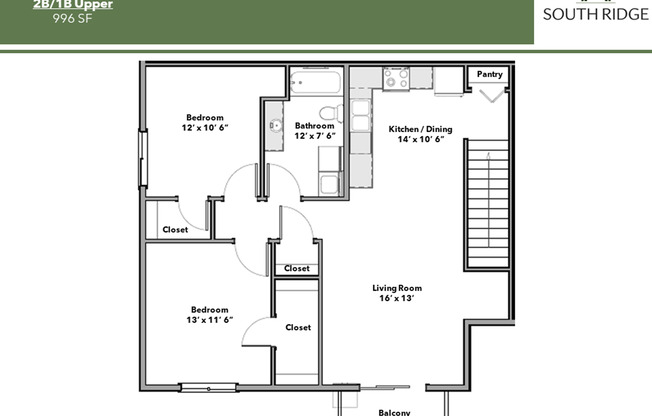 2 beds, 1 bath, 996 sqft, $1,100, Unit 63