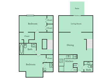 2 beds, 2.5 baths, 1,368 sqft, $1,410