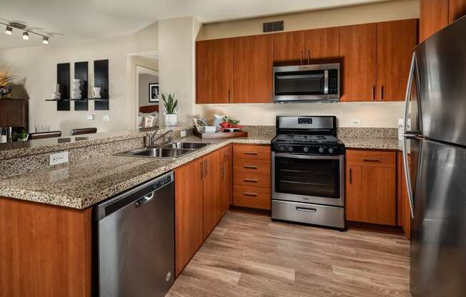 Gourmet Kitchen With Island at Trio Apartments, Pasadena, California