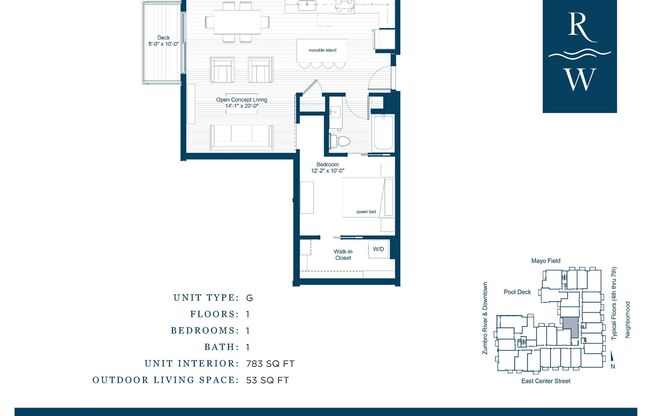 1 bed, 1 bath, 783 sqft, $1,895, Unit 419