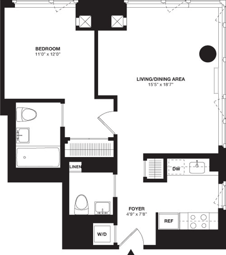 1 bed, 1 bath, 752 sqft, $7,297, Unit 35J