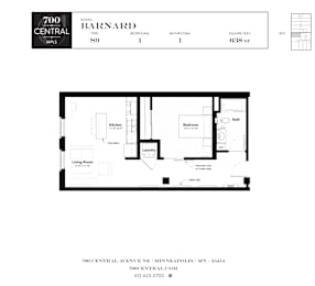 Studio, 1 bath, 638 sqft, $1,665