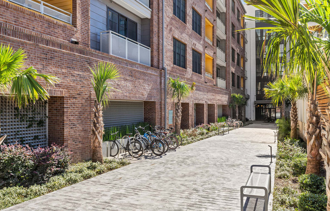 Element 29 Apartments - Bike storage by paved walkway