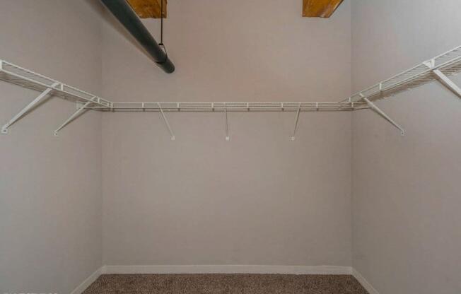 Walk-in closet in the bedroom at Carriage House Lofts, Illinois