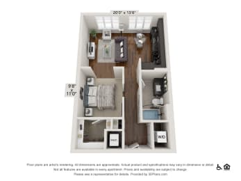 Studio, 1 bath, 618 sqft, $1,454