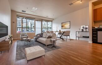 spacious living area with hardwood floors