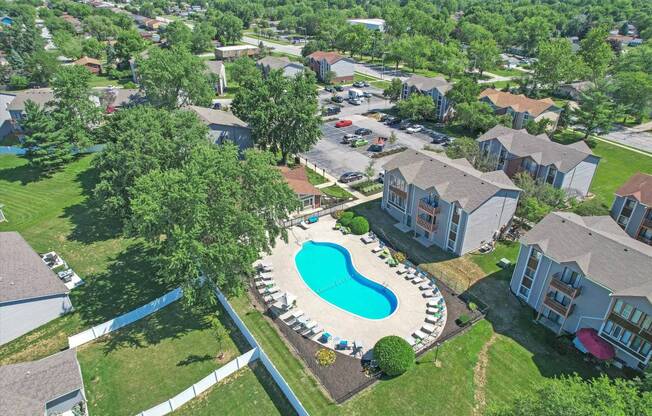 Aerial Pool View at Whitcomb Terrace Apartments, Merrillville, IN