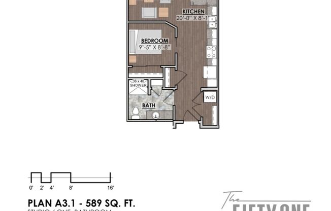Studio, 1 bath, 595 sqft, $1,235, Unit 214