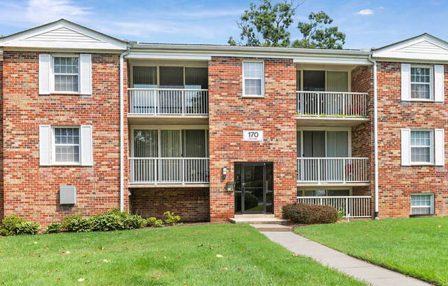 Exterior brick apartments with balconies