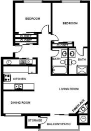 2 beds, 2 baths, 1,025 sqft, $1,965