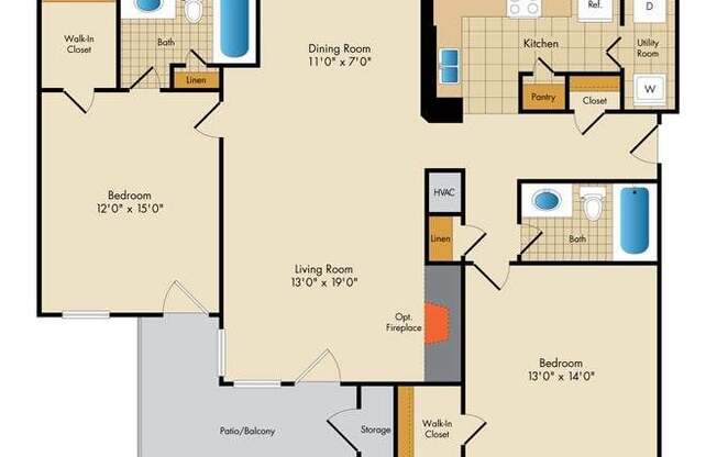 2 beds, 2 baths, 1,100 sqft, $2,035