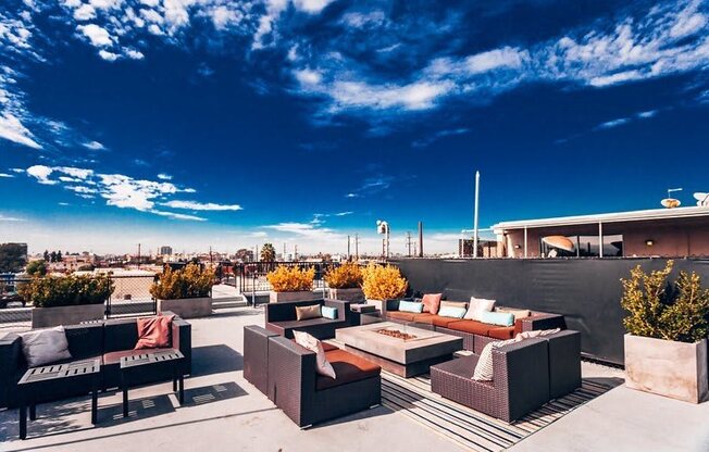 The Studios Noho in North Hollywood, California Rooftop Patio with Seating and Fire Pit