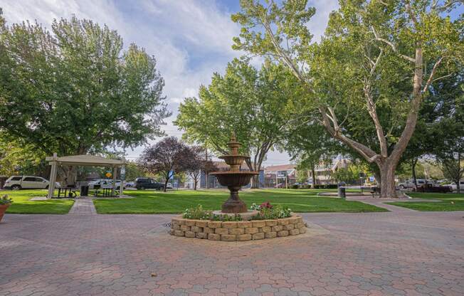 a fountain in the middle of a park