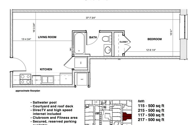 Studio, 1 bath, 499 sqft, $1,195, Unit APT 115