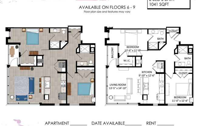 2 beds, 2 baths, 1,041 sqft, $2,995, Unit 800