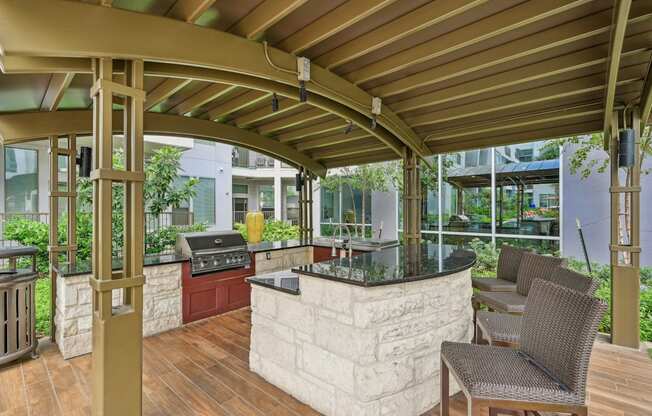 BBQ grilling area at Harlow River Oaks in Houston, TX