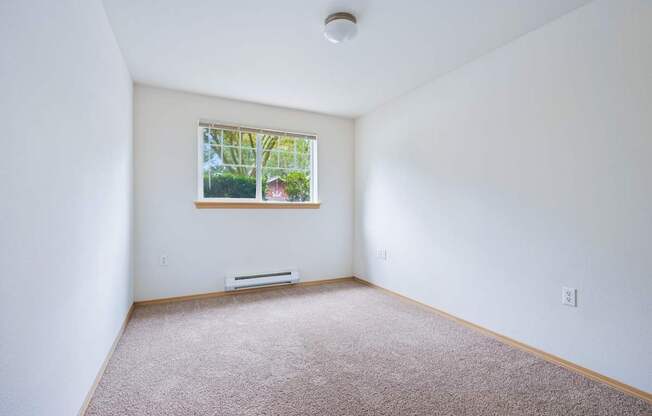 York bedroom with a window and a carpeted floor at Abbey Rowe Apartments in Olympia, WA