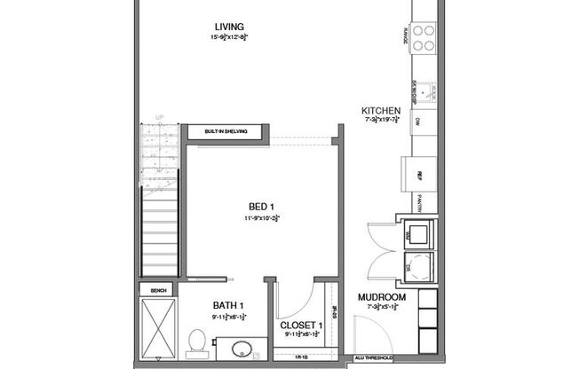 1 bed, 1 bath, 628 sqft, $1,799, Unit 403